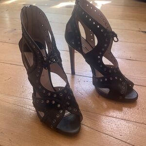 Miu Miu stiletto heel cut out grommet zip heel tie front black 37.5 7